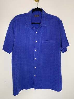 Tasso Elba Blue Silk Blend Hawaiian Shirt Sz XXL Casual Coastal Preppy